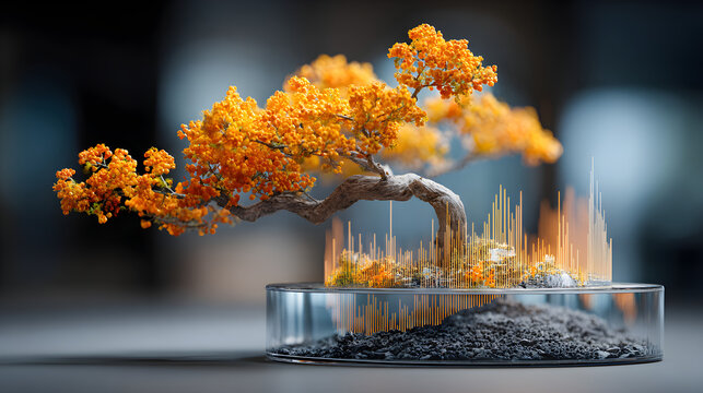 Bonsai tree with data visualization - Powered by Adobe