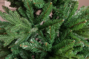 Bare synthetic christmas tree branches texture background