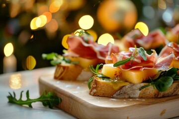 Festive bruschetta with prosciutto and melon