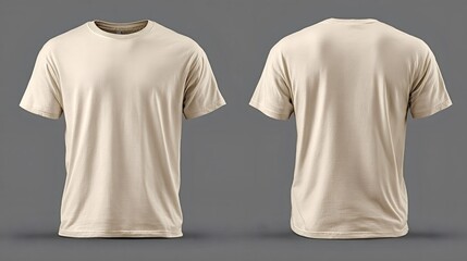 Blank light brown t shirt mockup showing front and back views on neutral studio background  plain, short sleeve round neck garment ideal for customizable design templates and retail display