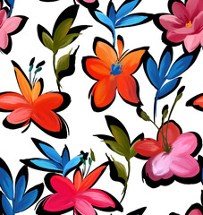 Painting flowers pattern. Seamless floral pattern design