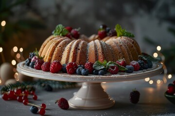 Festive bundt cake with berries