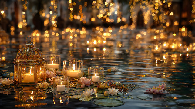 Floating candles and lotus flowers