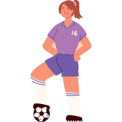Woman Soccer Player Standing With Soccer Ball In A Purple Uniform White Socks And Cleats Full Body Illustration On Transparent Background