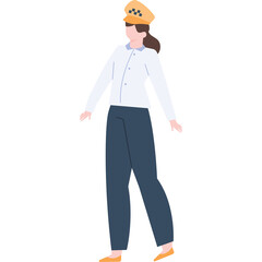 Woman Standing Wearing A White Shirt Dark Blue Pants Yellow Hat With M Logo Sunglasses And Orange Shoes Isolated On White Background Flat Design Style