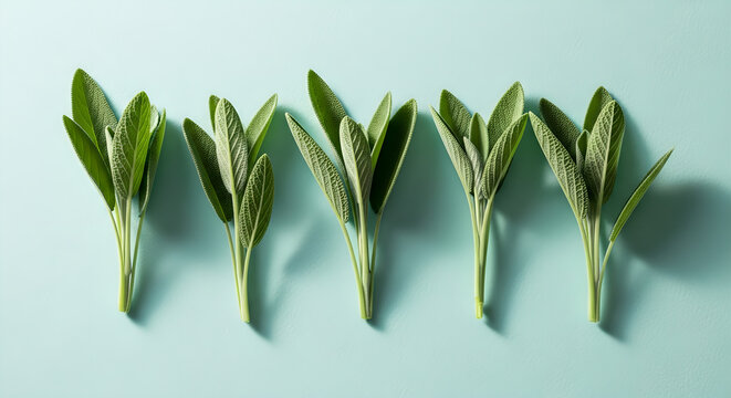 Sage Leaves Fresh Green Herb Mint Background Copy Space