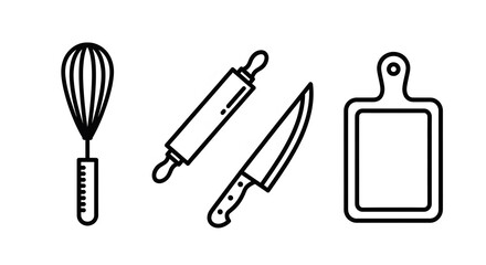 Set of minimalist kitchen and baking tools line icons