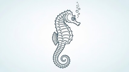 Fototapeta premium Detailed Line Drawing of a Seahorse with Bubbles.