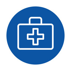 Blue Circle Medical Icon with White First Aid Kit and Cross Symbol