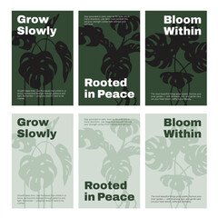 Mindful Growth Monstera Silhouette Posters for Wellness and Self-Care