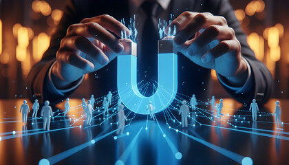 Attracting Talent Businessperson Using a Magnet to Attract New Employees