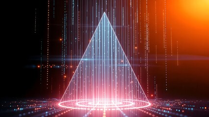digital cone triangle triangular in neon beam sci-fi virtual hologram holographic dark matrix particle background