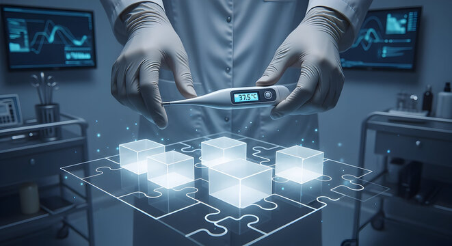 Medical Professional Holding Thermometer Measuring 37 5 Celsius Fever Diagnostic