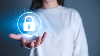 Woman's Hand Holding Digital Security Padlock, Data Protection Concept - Powered by Adobe