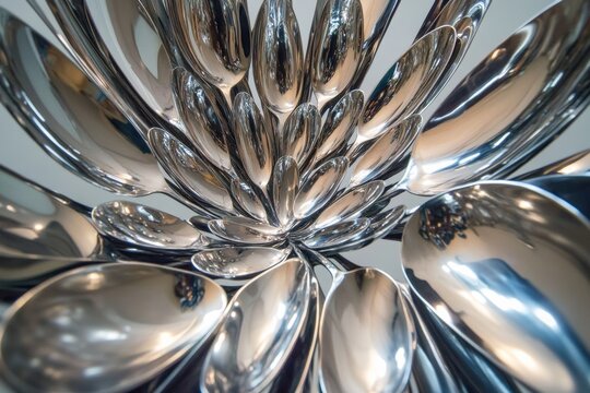 Abstract stainless steel sculpture with reflective surfaces - Powered by Adobe