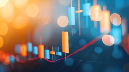 Stock Market Analytics: An abstract visualization of market dynamics, with vibrant candlestick charts and a dynamic line chart set against a bokeh background. - Powered by Adobe