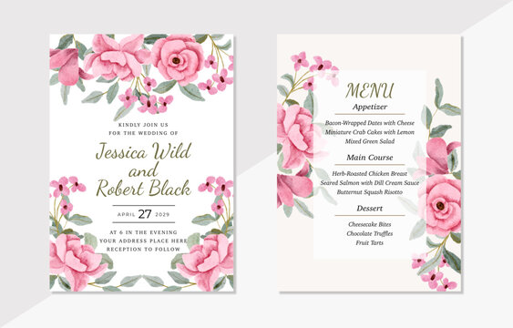 Wedding invitation pink floral watercolor background