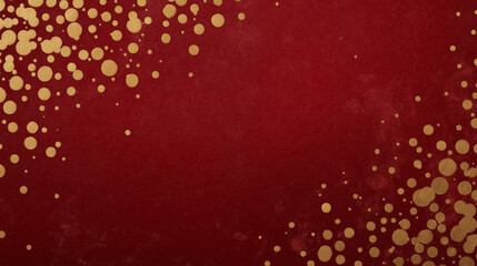Festive red background with sparkling gold glitter dot accents on corners.