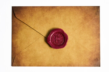 Vintage Sealed Envelope. An aged paper envelope sealed with a red wax stamp