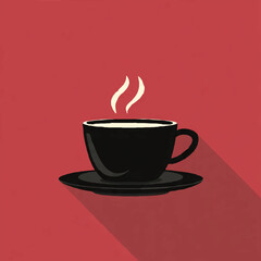 Obraz premium Steaming Black Coffee Cup with Long Shadow