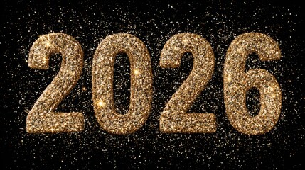Sparkling golden numbers 2026 against a dark background create a festive atmosphere for New Year's celebrations