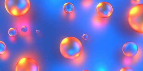 Colorful floating bubbles with shiny glossy surfaces on blue background creating vibrant abstract design with modern and creative composition perfect for trendy digital art collections.