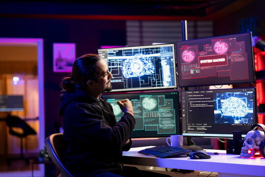 Rogue technician uses AI machine learning to develop zero day exploit undetectable by antivirus. Hacker uses neural networks computerized model to build script doing data mining