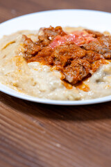 Close-Up of local food Turkish Hünkar Beğendi
