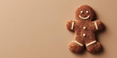 Gingerbread cookie decorated with icing on a plain background ready for the holiday season