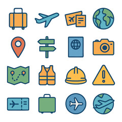 Travel Icon Set: An extensive collection of travel-related icons, each representing essential elements of journeys and exploration, ready to enhance any travel or adventure project. 