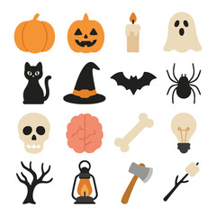 Halloween Icon Set: A vibrant collection of classic Halloween symbols, perfect for adding a spooky touch to any creative project. featuring the charm of the holiday.