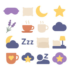 Sleepy Time Collection: An array of delightful icons, each representing elements of rest and relaxation, carefully arranged to capture the essence of a peaceful night.