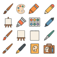 Artistic Toolkit: A vibrant collection of artistic tools, including brushes, pencils, palettes, and sketchbooks, laid out in a visually appealing arrangement.