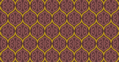 Purple and brown ornamental shield-like shapes arranged in a repeating symmetrical decorative pattern.