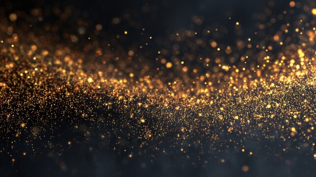 Shimmering golden particles creating a magical background texture in a dark setting