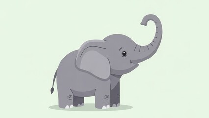 Obraz premium Cute cartoon baby elephant with trunk raised in a playful pose.