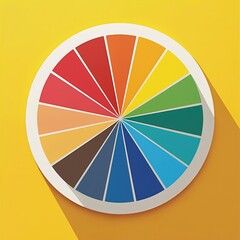 Fototapeta premium Bright color wheel illustration on yellow background. Colorful circle diagram represents shades spectrum. Creative design for art projects. Visual aid, color guide for designers artists students.