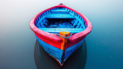 Colorful wooden boat on calm water