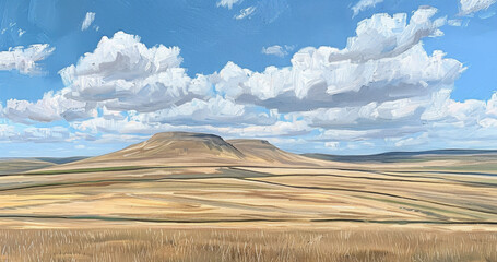 Vast Prairie Plain with Distant Mountain