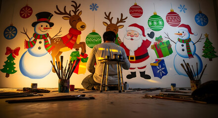 Artist Painting Christmas Mural