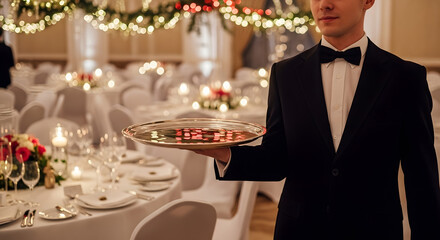 Elegant Waiter with Reflective Silver Tray