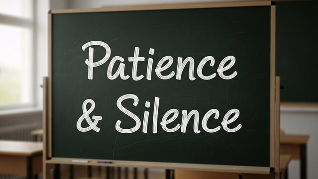 Discover the power of patience and silence, classroom chalkboard art for inner peace and thoughtful reflection in education settings