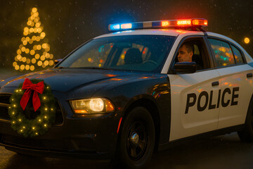 Patrol Car with Christmas Wreath