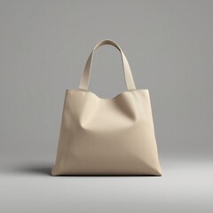 Minimalist beige leather handbag on a subtle monochrome background.