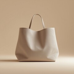 Minimalist beige leather handbag on a subtle monochrome background.