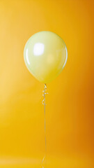 Yellow balloon floats against smooth orange background creating festive holiday atmosphere with soft reflection and minimal composition evoking celebration and lighthearted mood