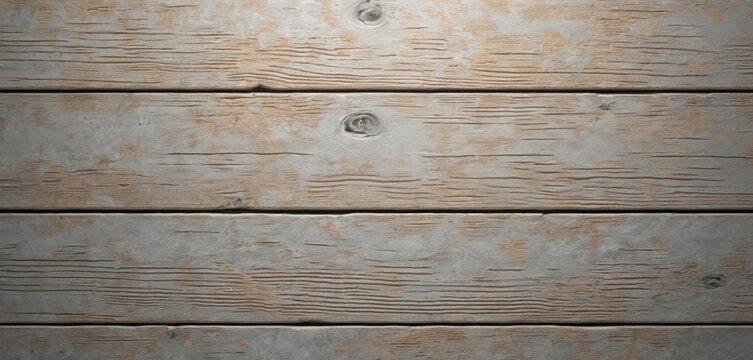 Weathered horizontal wood planks with visible grain and knots. Natural, rustic surface offers a textured, aged background. Neutral tones provide versatile use for design projects.