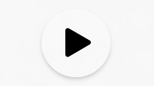 Simple Black Play Button Icon on White Circle Background.