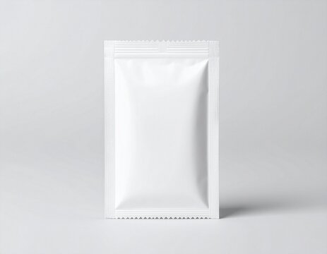  Empty closed paper sac mockup for food sweetener. Clear blank white sugar packet mock up