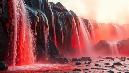 Witness the crimson cascade: a breathtaking view of nature's fiery spectacle, share if you're amazed!